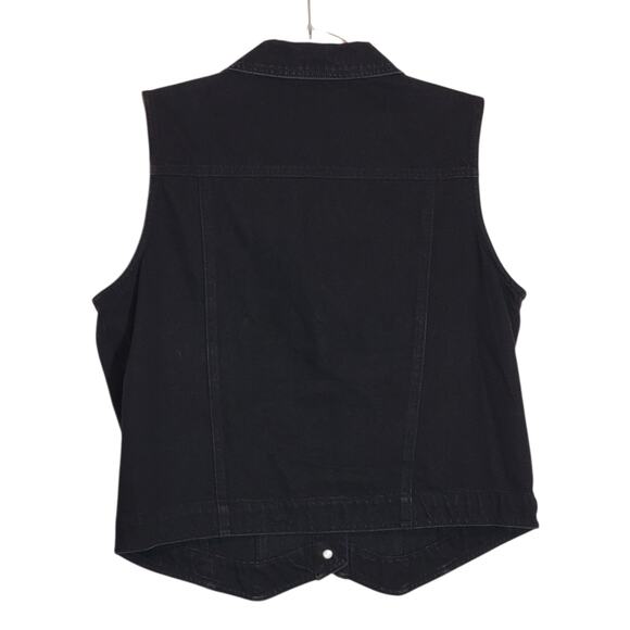 Carole Little Sport Red Black Patchwork Sleeveless Denim Button Down Vest Size L - Picture 6 of 9